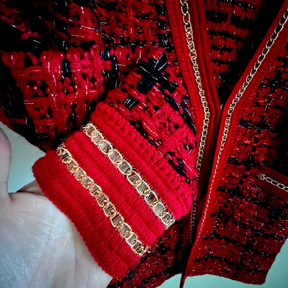 Clichê for Boston Proper tweed chain trim red cardigan ♥️🌹⭐️ - Picture 6 of 13